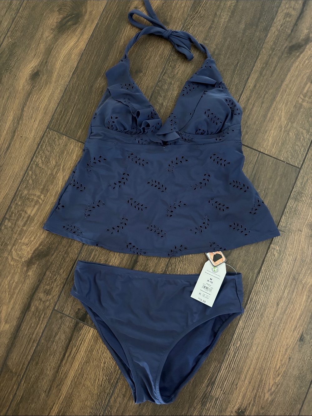 NWT Navy Eyelet Tankini Set